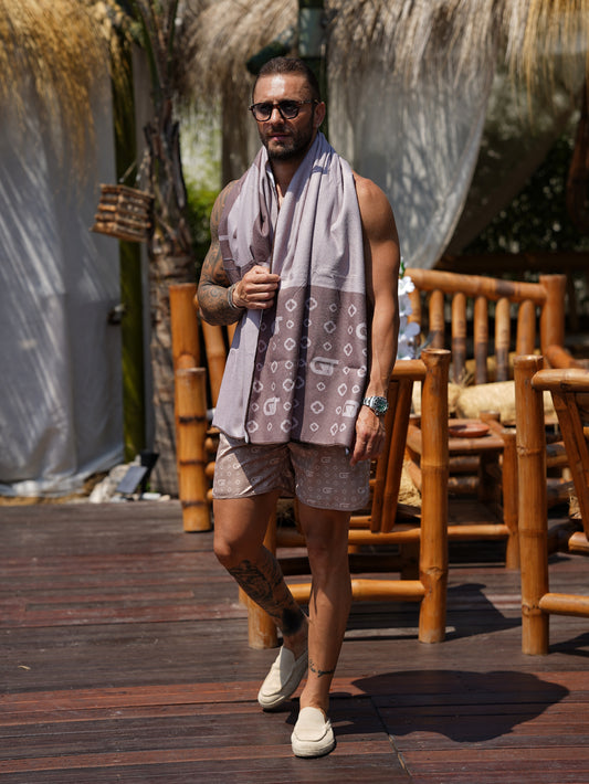 Telo mare monogram 180x90cm in microfibra fango/moro