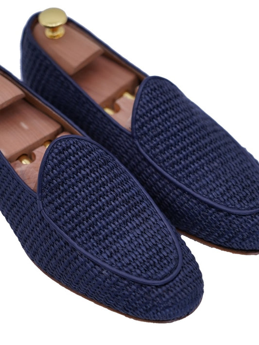 Mocassini pantofola in rafia blu