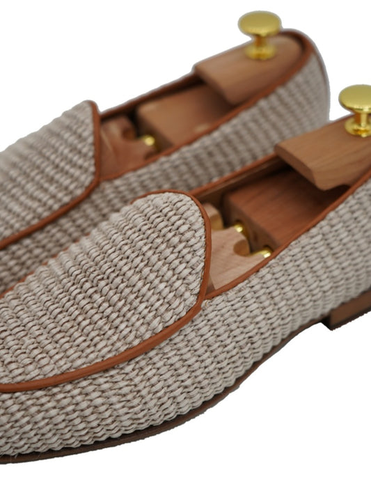 Mocassini pantofola in rafia beige