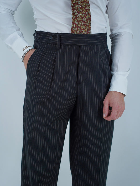 Gurkha 1 bottone - Fondo 20/23cm | Doppia Fibbia Regolabile | Nero Gessato