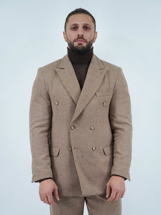 Giacca Harmonious doppiopetto in flanella argilla