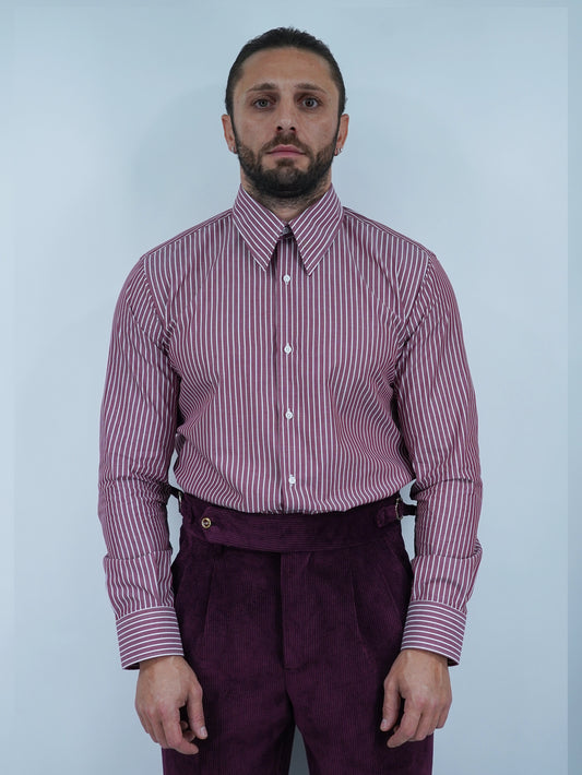 Camicia collo a vela bordeaux rigo bianco