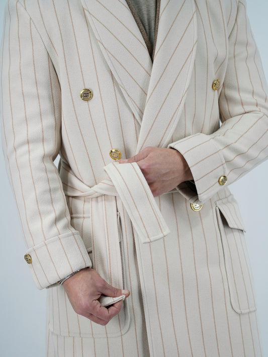 Cappotto Royal collo a scialle panna gessato