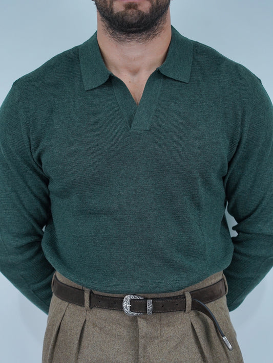Polo senza bottoni in filo verde