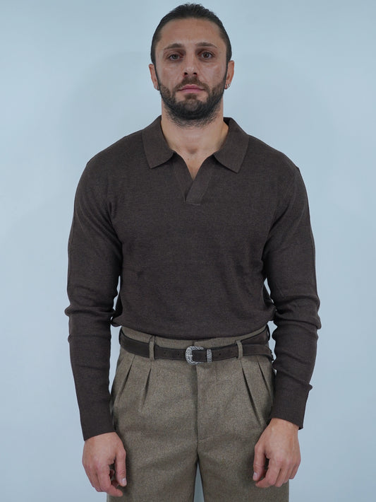 Polo senza bottoni in filo caffè