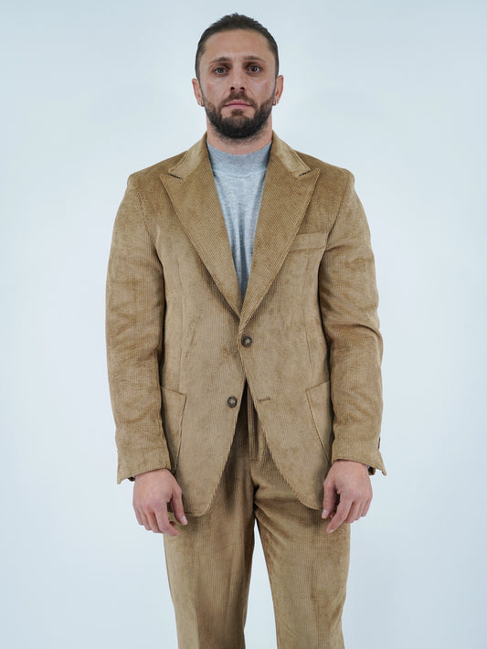 Giacca Harmonious monopetto in velluto a coste fango