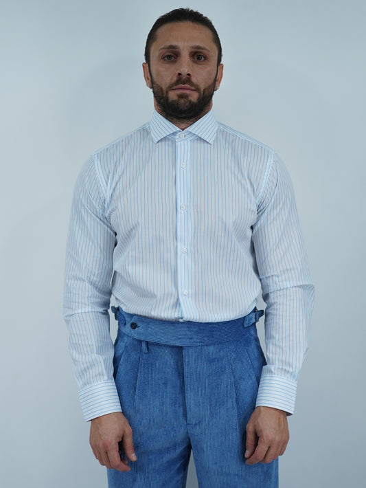 Camicia collo francese Bianca rigo celeste