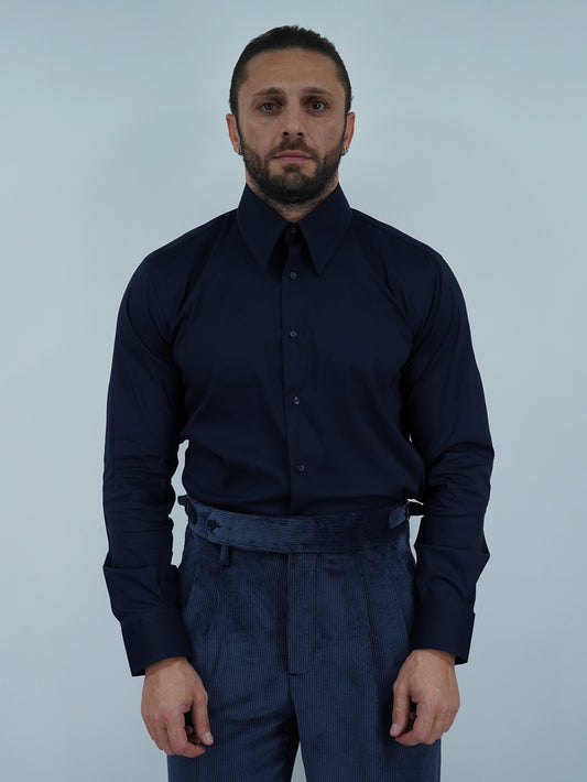 Camicia collo a vela blu