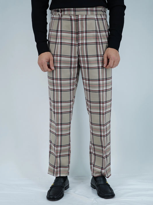 Gurkha un bottone con fibbie laterali stringenti Tartan Beige Check