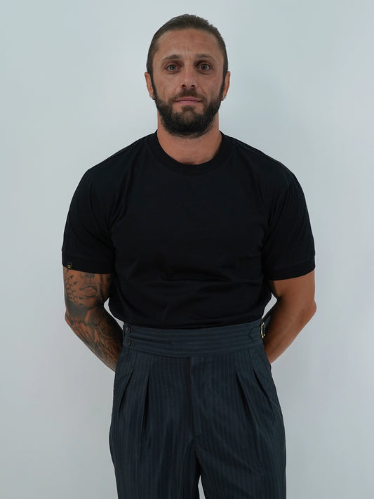 T-Shirt in Filo di Scozia | Girocollo| Nero