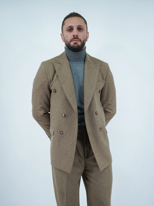 Giacca Harmonious doppiopetto in flanella quercia