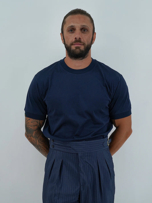 T-Shirt in Filo di Scozia | Girocollo| Blu