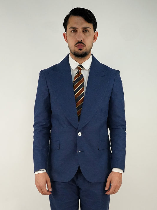 Abito Extensive monopetto petto a lancia fiammato blu oltremare.