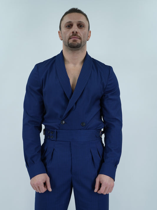 Giacca camicia doppiopetto collo a scialle zaffiro