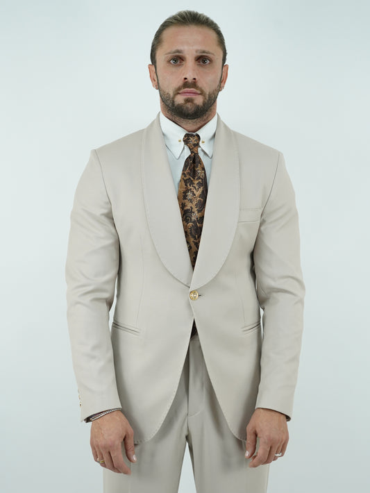 Abito harmonious collo a scialle avorio con bottoni oro