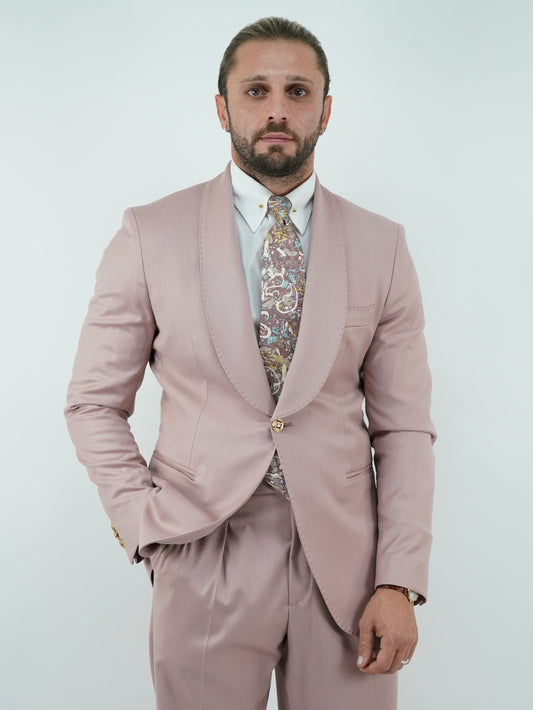 Abito harmonious collo a scialle rosa antico con bottoni oro