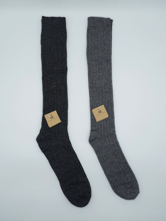 Calze lunghe a costa in misto cashmere grigio chiaro/grigio scuro