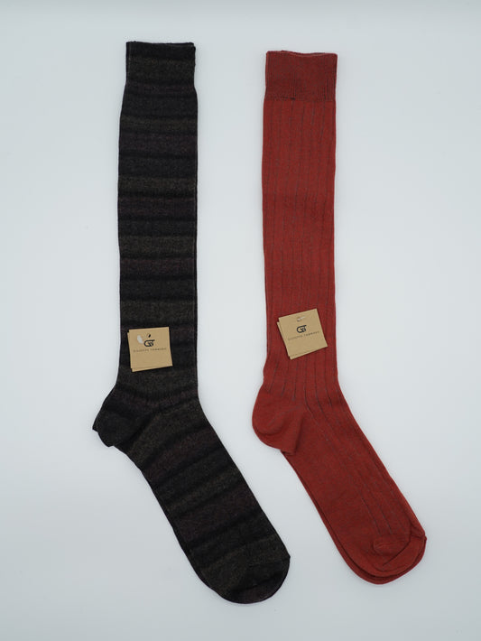 Calze lunghe a costa in caldo cotone multicolor/rame
