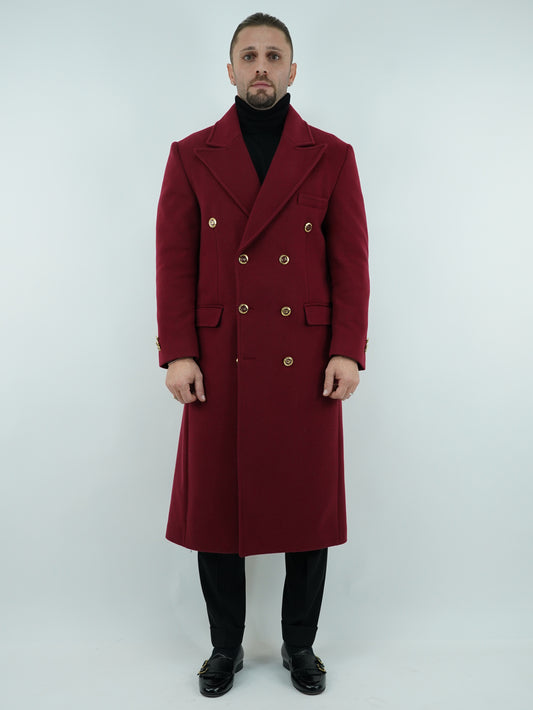 Cappotto Raglan Diagonale Rubino con bottoni oro