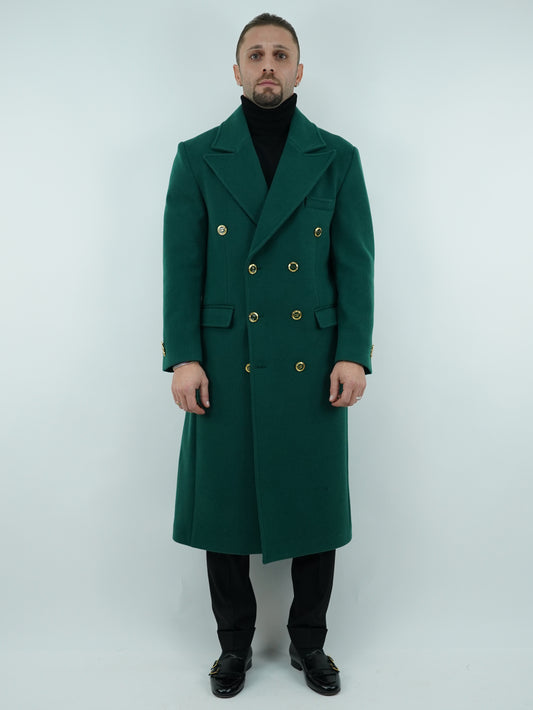 Cappotto Raglan Diagonale Smeraldo con bottoni oro