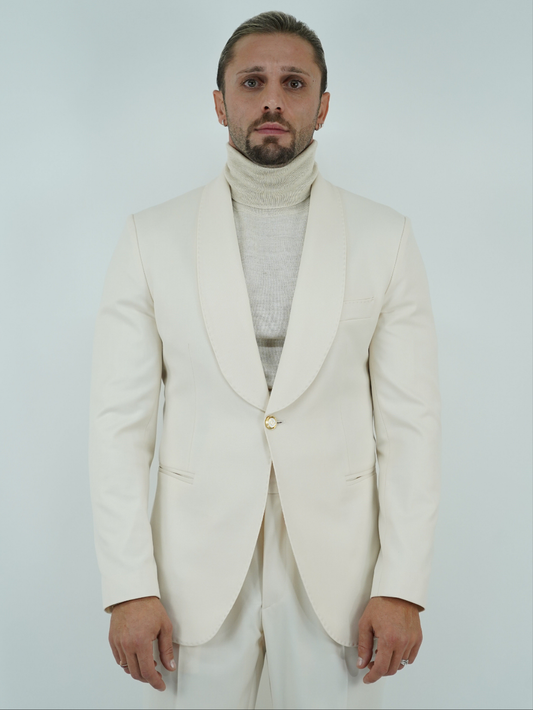 Abito harmonious collo a scialle panna con bottoni oro