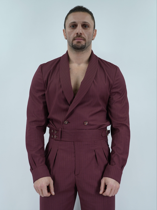 Giacca camicia doppiopetto collo a scialle rubino