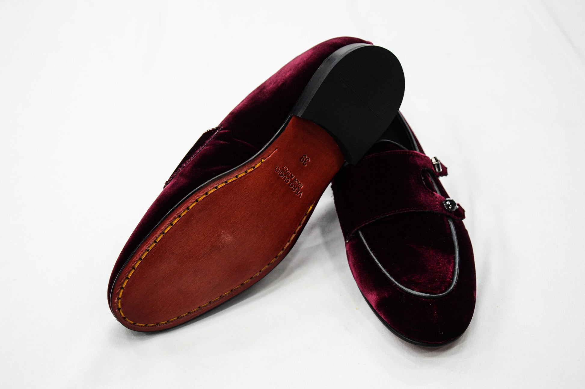Mocassini doppia fibbia Velluto Bordeaux con applicazioni in pietra