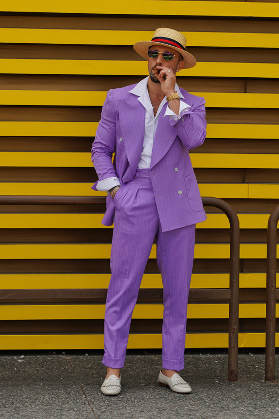 Abito Extensive doppiopetto petto a lancia lilla gessato