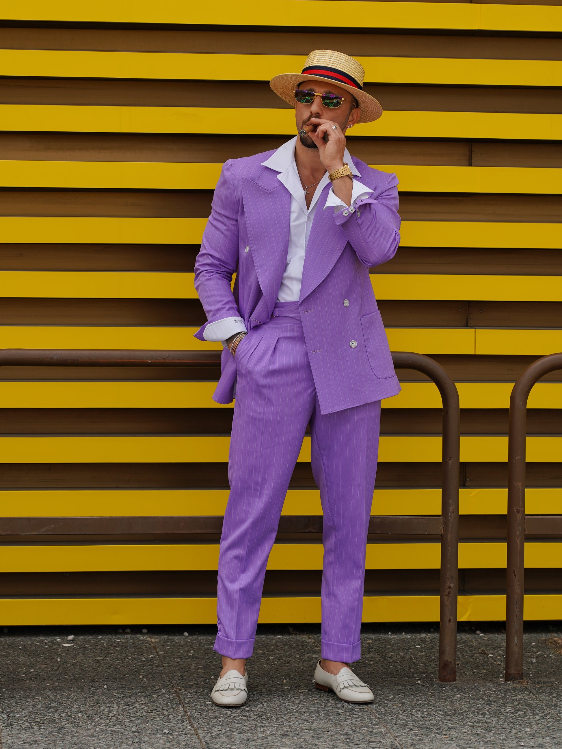 Abito Extensive doppiopetto petto a lancia lilla gessato