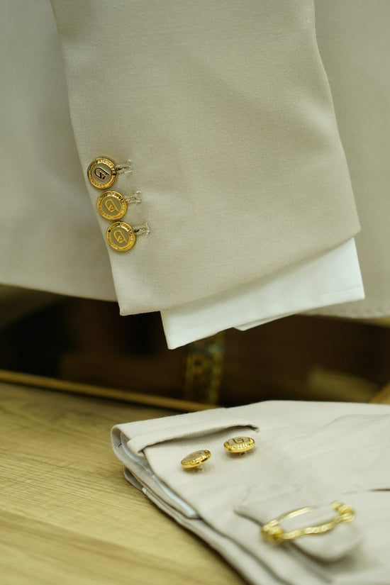Abito harmonious collo a scialle avorio con bottoni oro
