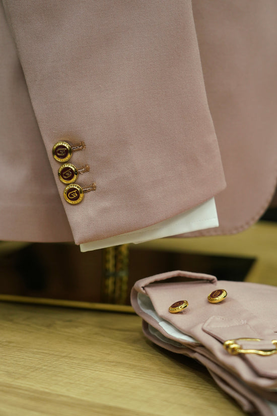 Abito harmonious collo a scialle rosa antico con bottoni oro