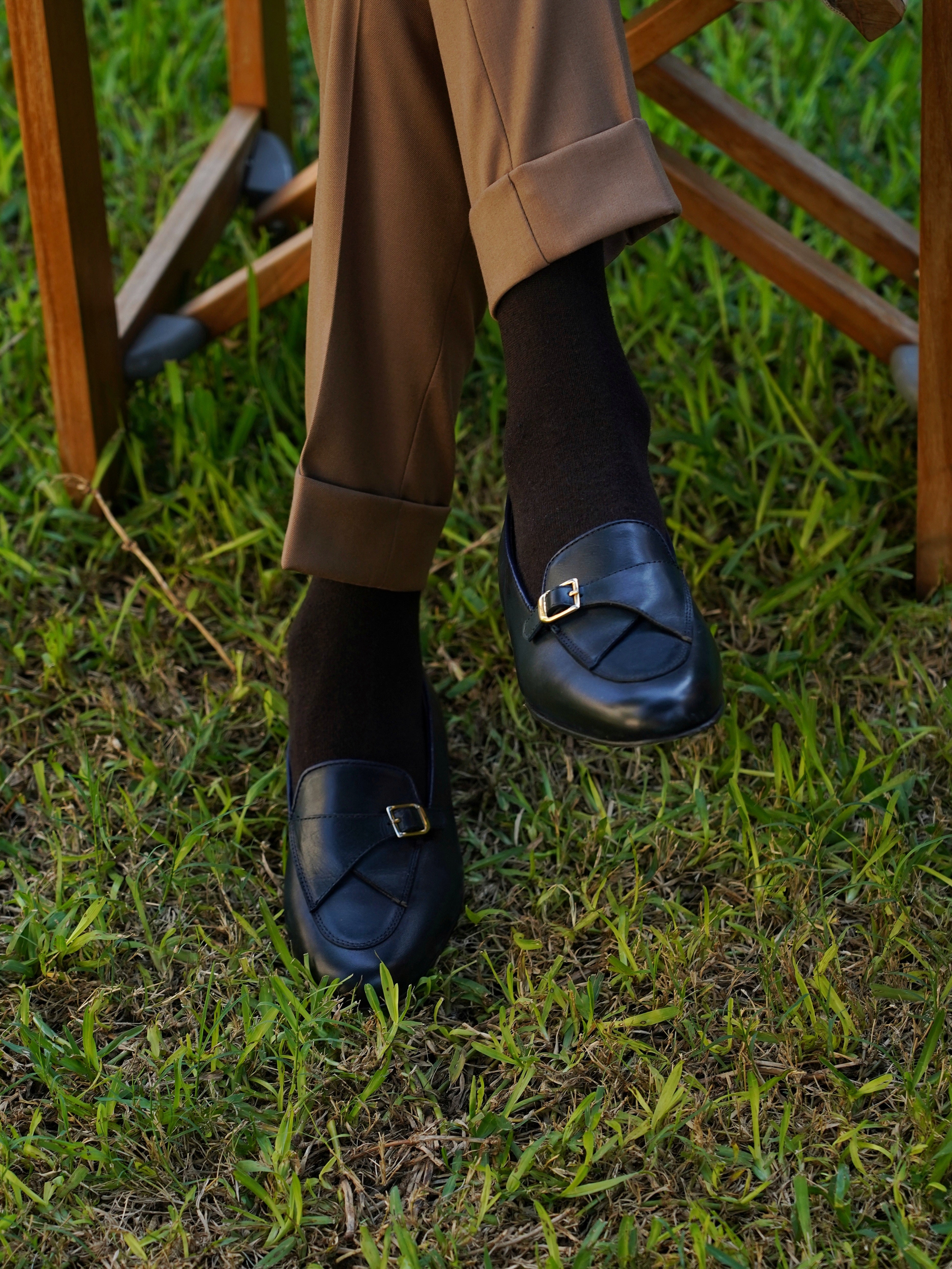 Mocassino blu con fibbia