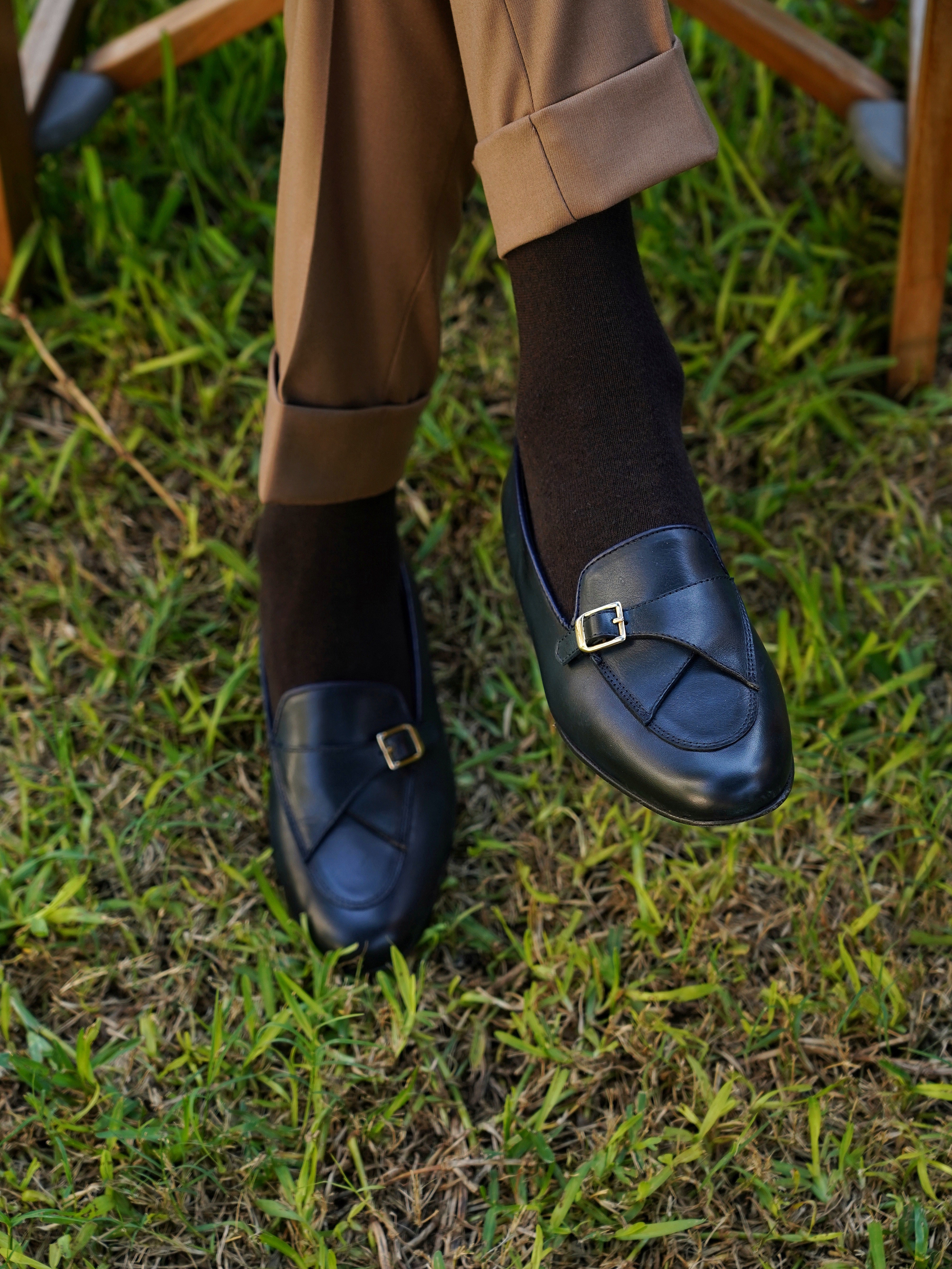 Mocassino blu con fibbia