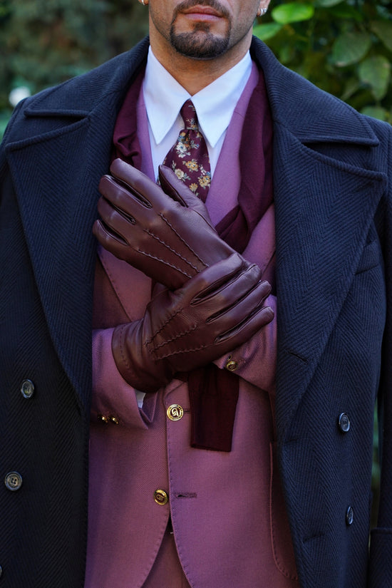 Guanto classic in pelle capra bordeaux