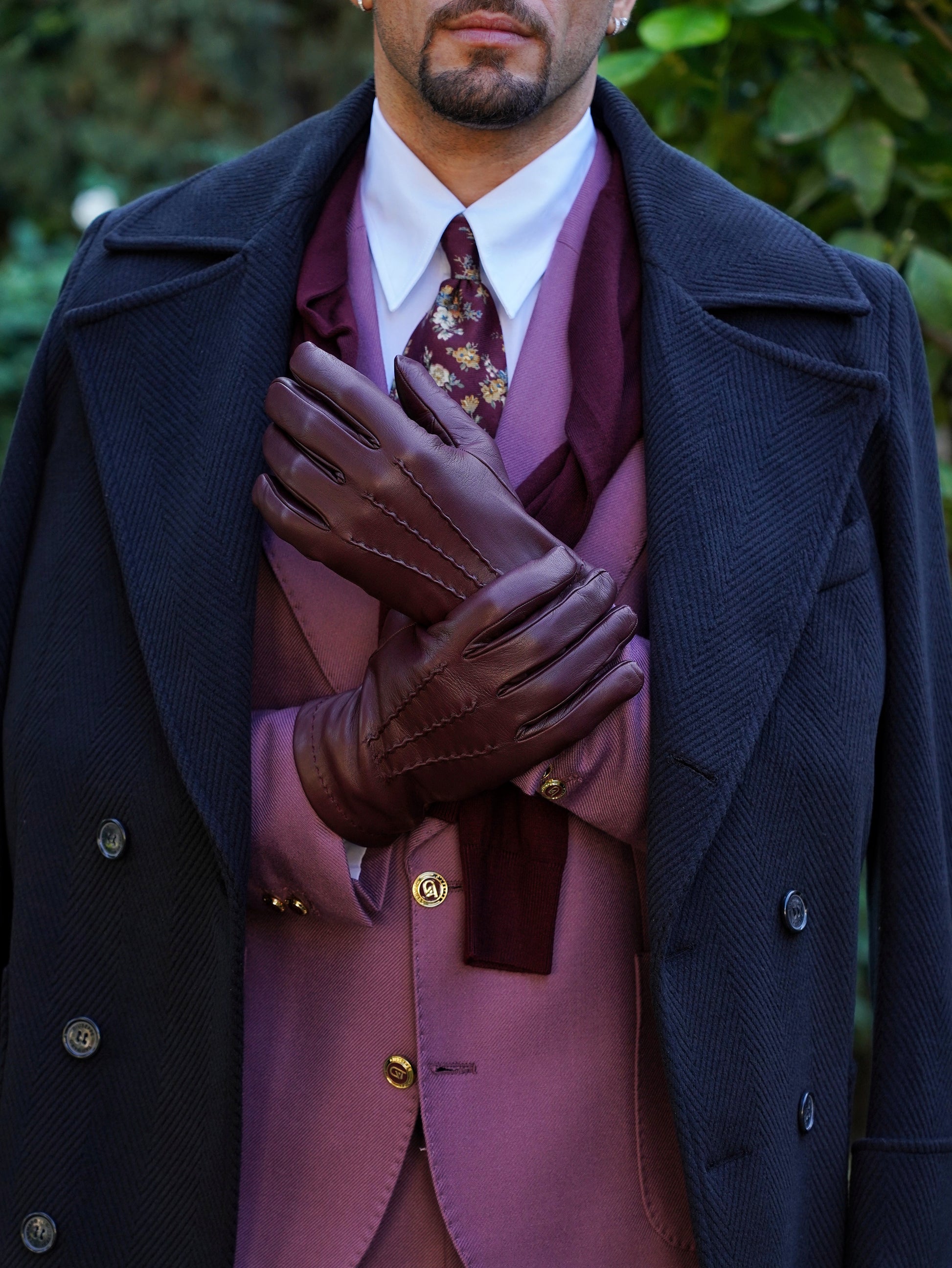 Guanto classic in pelle capra bordeaux