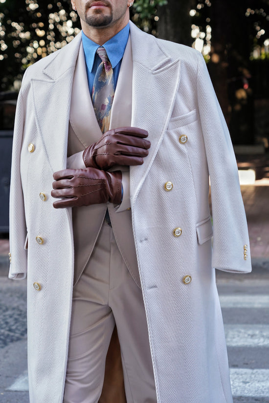 Cappotto Raglan Spigato Panna con bottoni oro