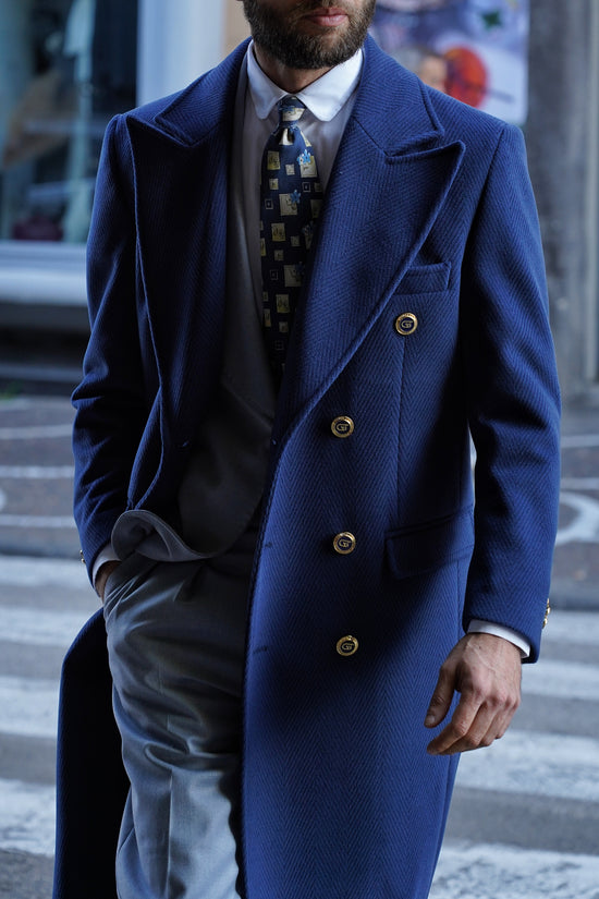 Cappotto Raglan Spigato Zaffiro con bottoni oro