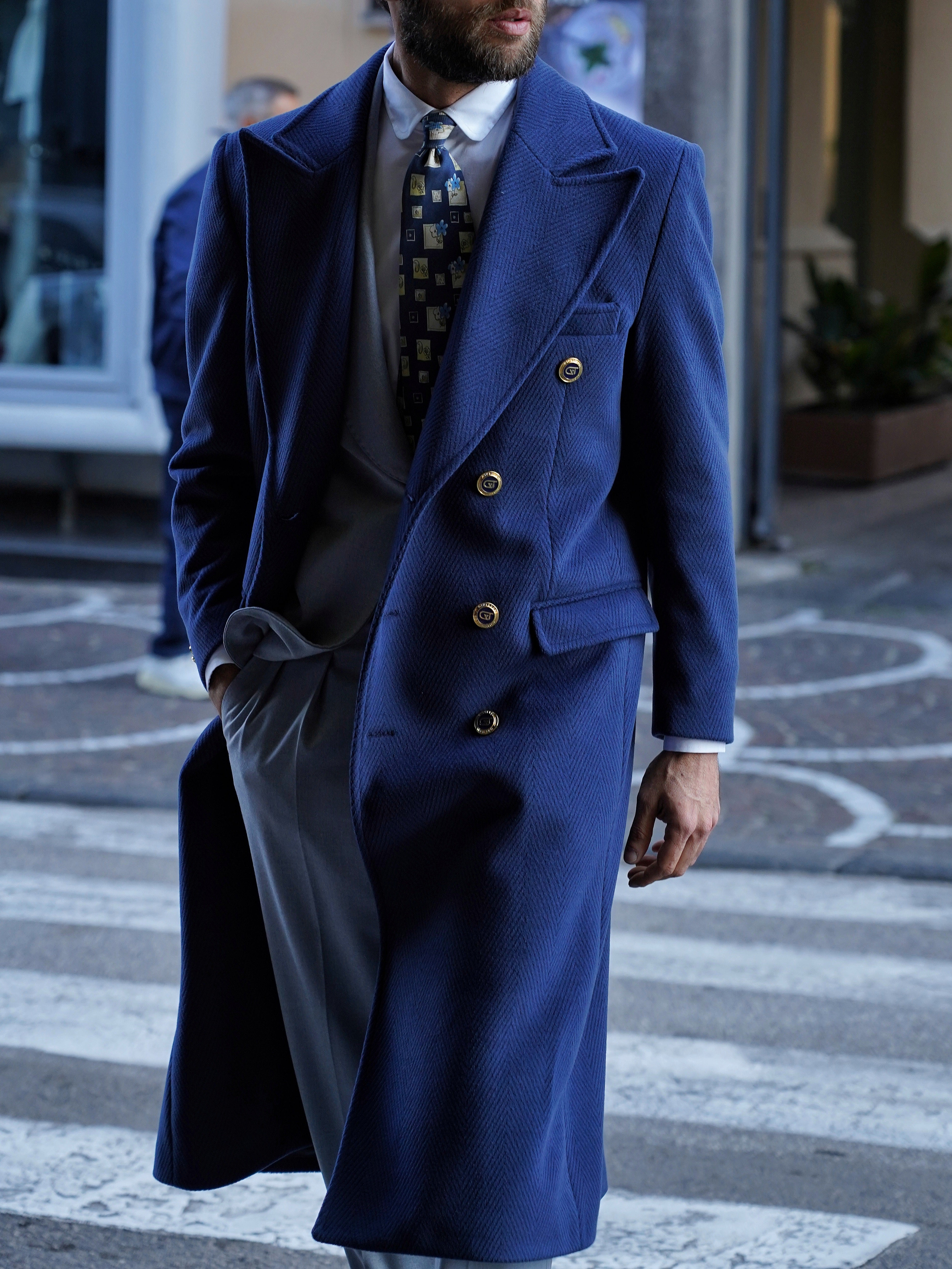 Cappotto Raglan Spigato Zaffiro con bottoni oro