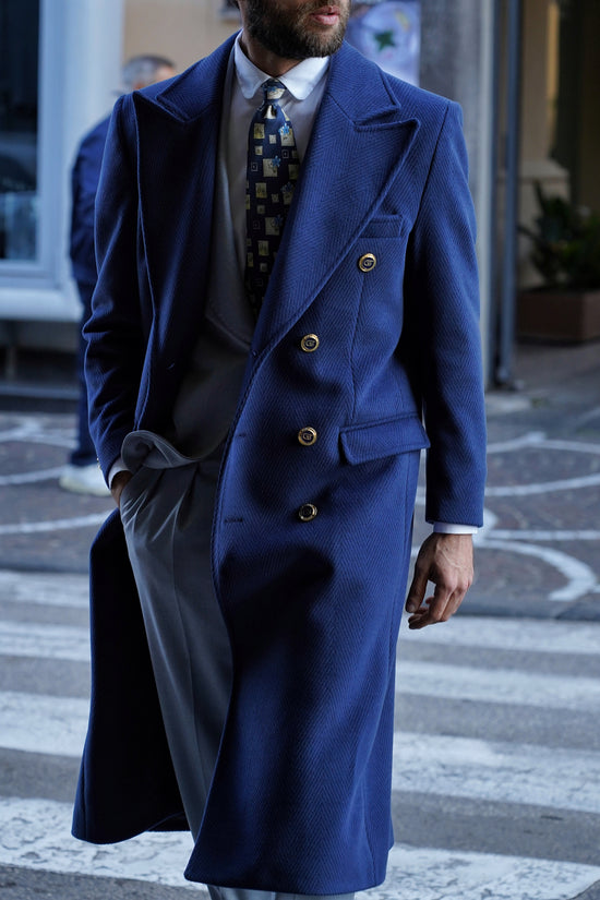 Cappotto Raglan Spigato Zaffiro con bottoni oro