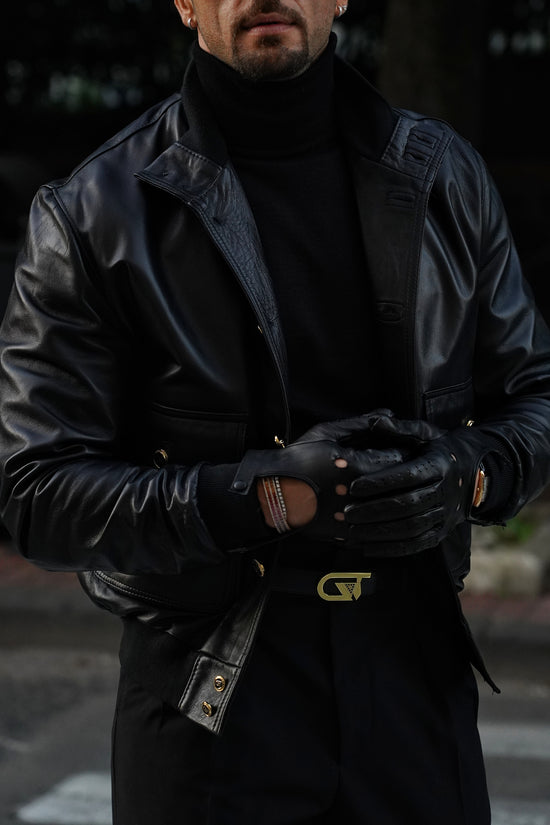 Guanto forato in pelle di capra nera