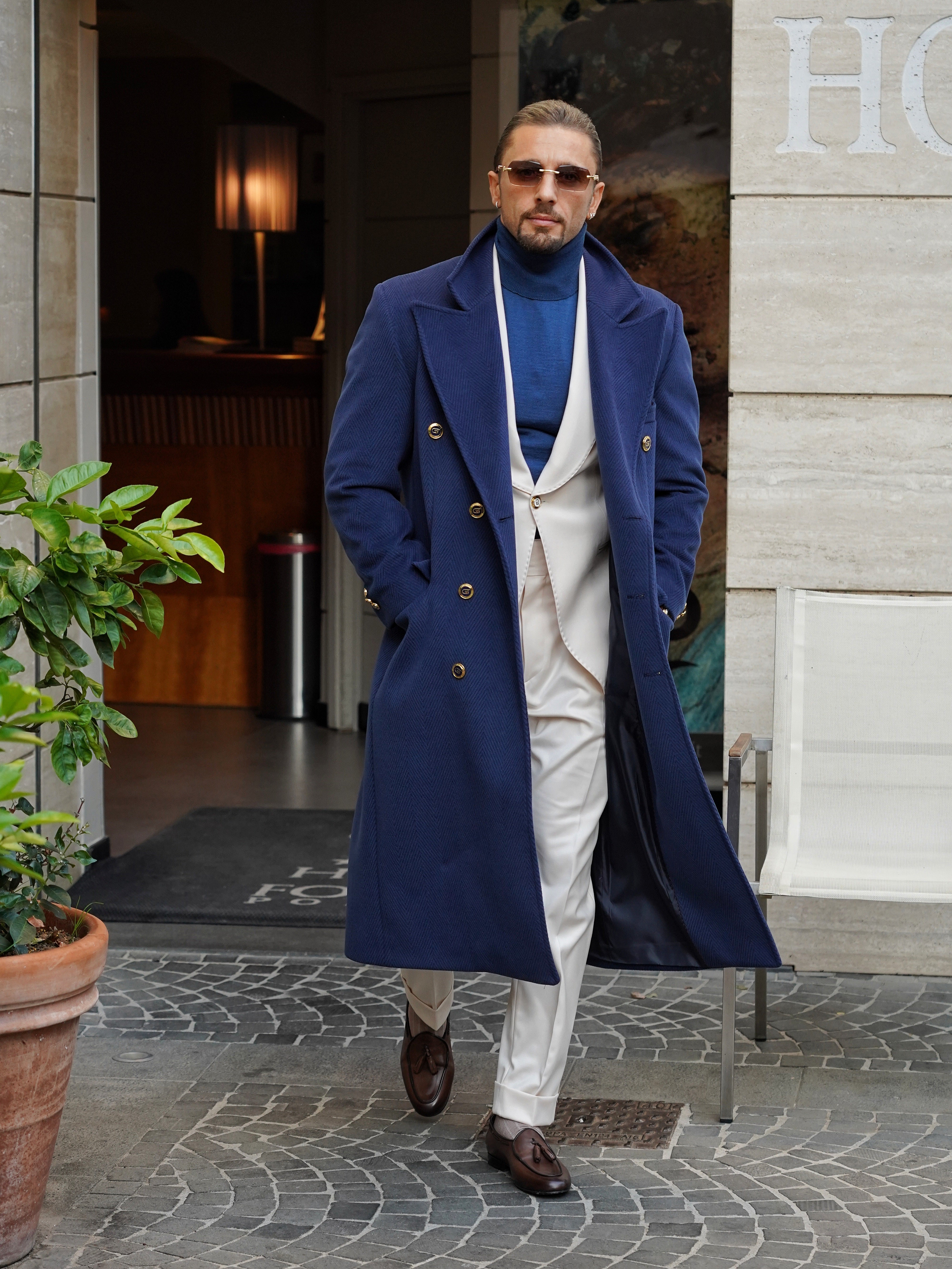 Cappotto Raglan Spigato Zaffiro con bottoni oro