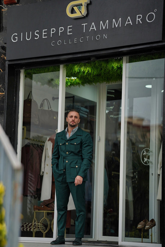 Giacca Safari verde con bottoni oro