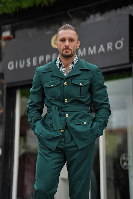 Giacca Safari verde con bottoni oro
