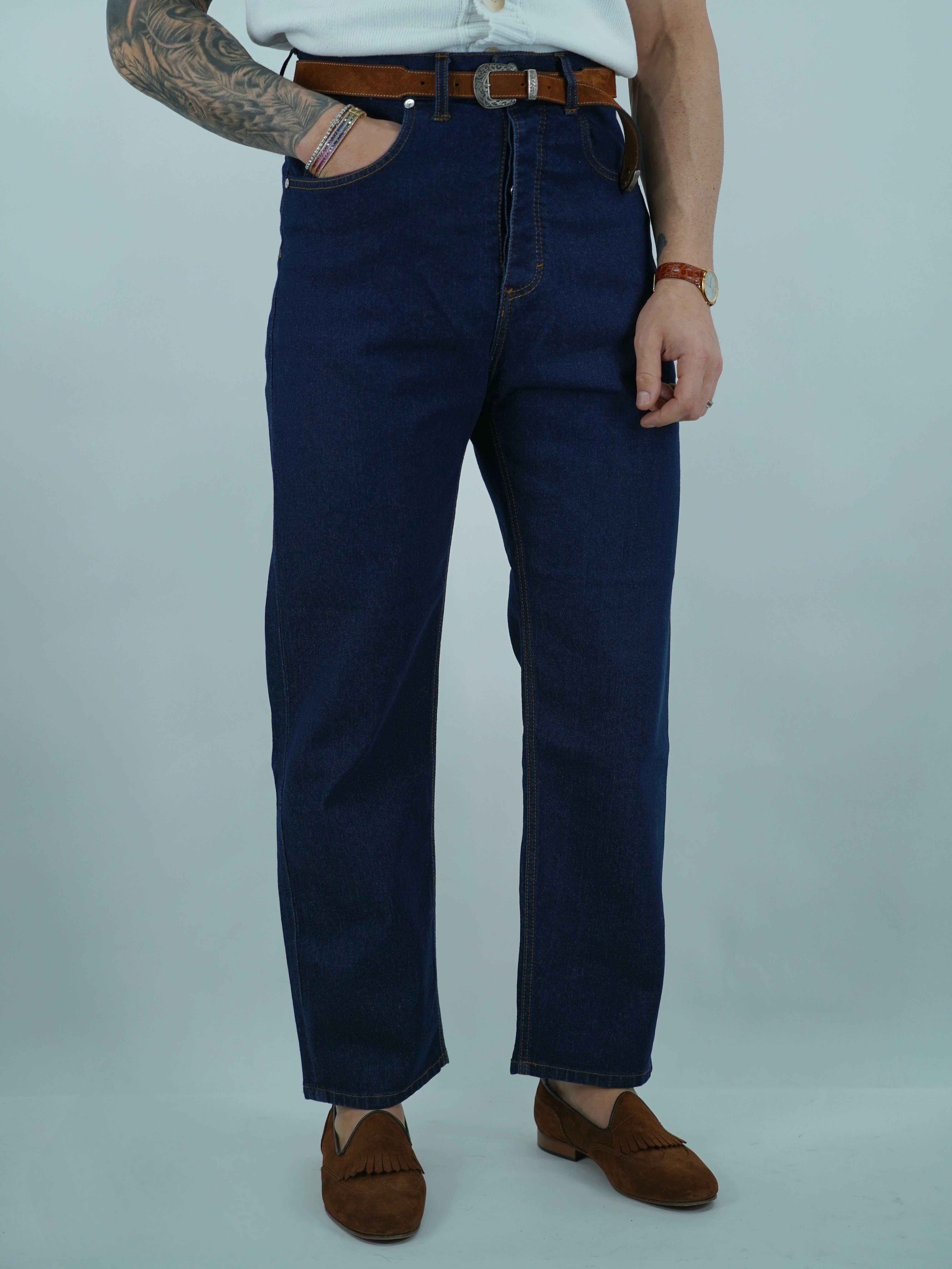 Jeans 80s a vita alta con passanti lavaggio 0 fondo ampio