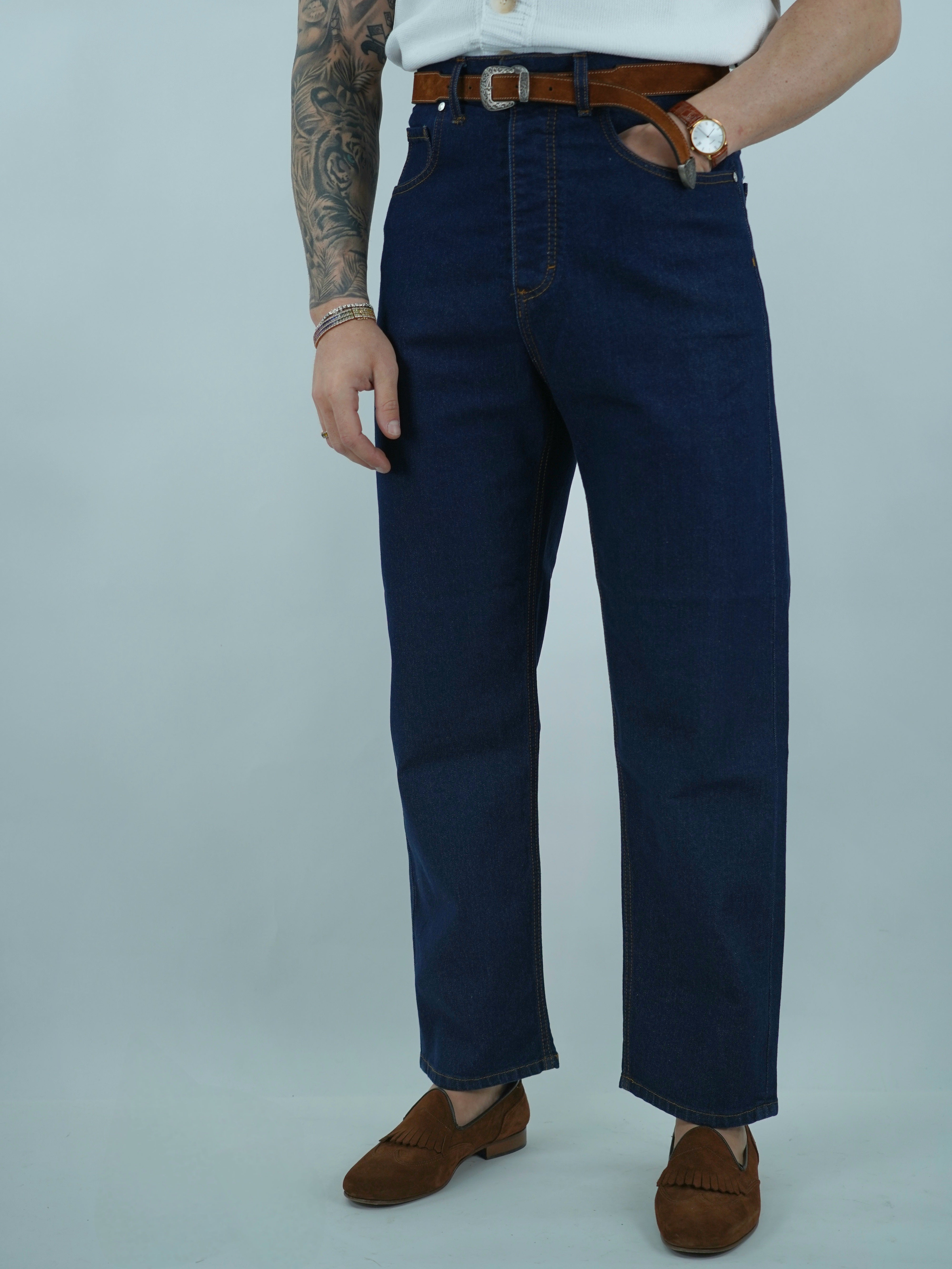 Jeans 80s a vita alta con passanti lavaggio 0 fondo ampio