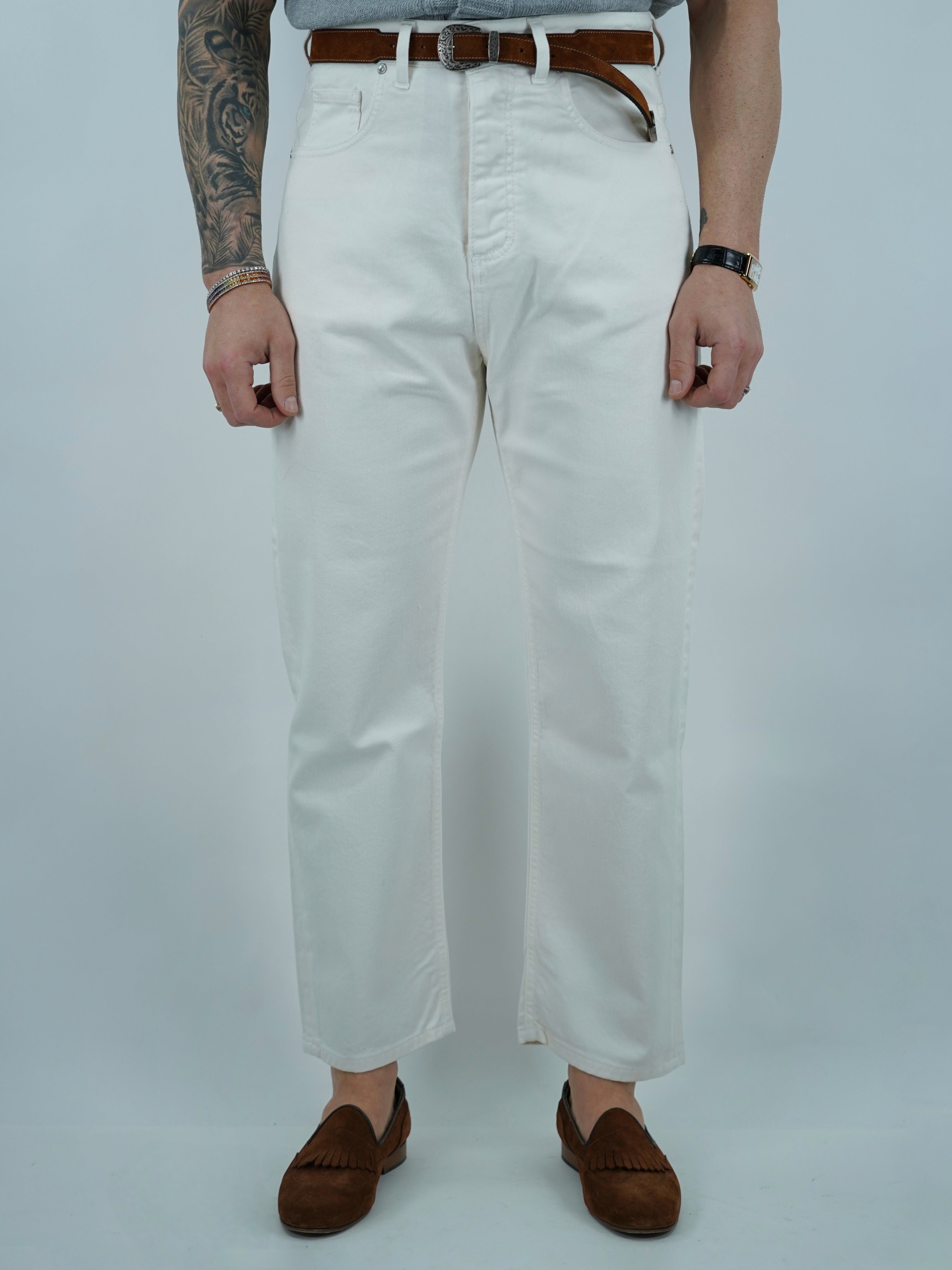 Jeans 80s a vita alta con passanti lavaggio panna fondo ampio