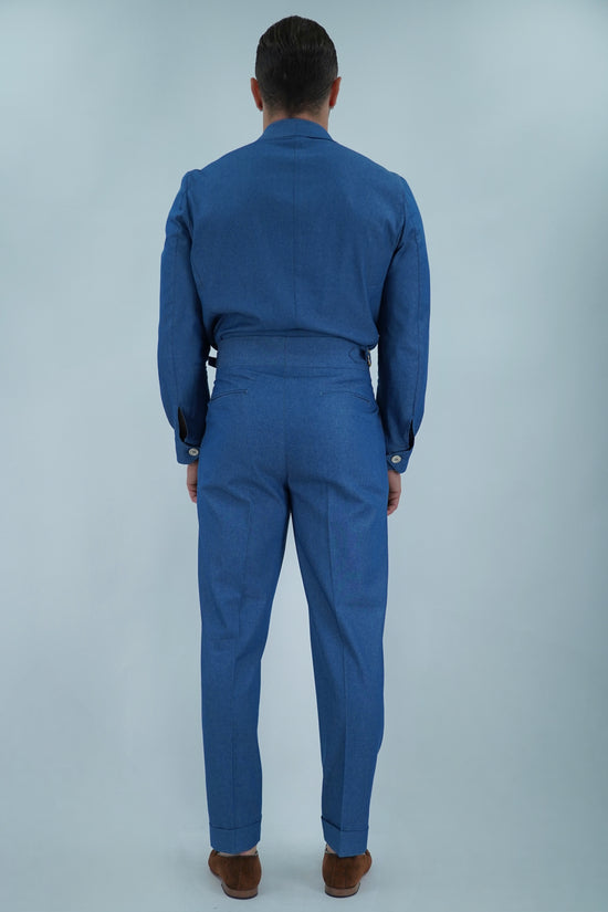 Giacca camicia doppiopetto collo a scialle effetto jeans lavaggio chiaro