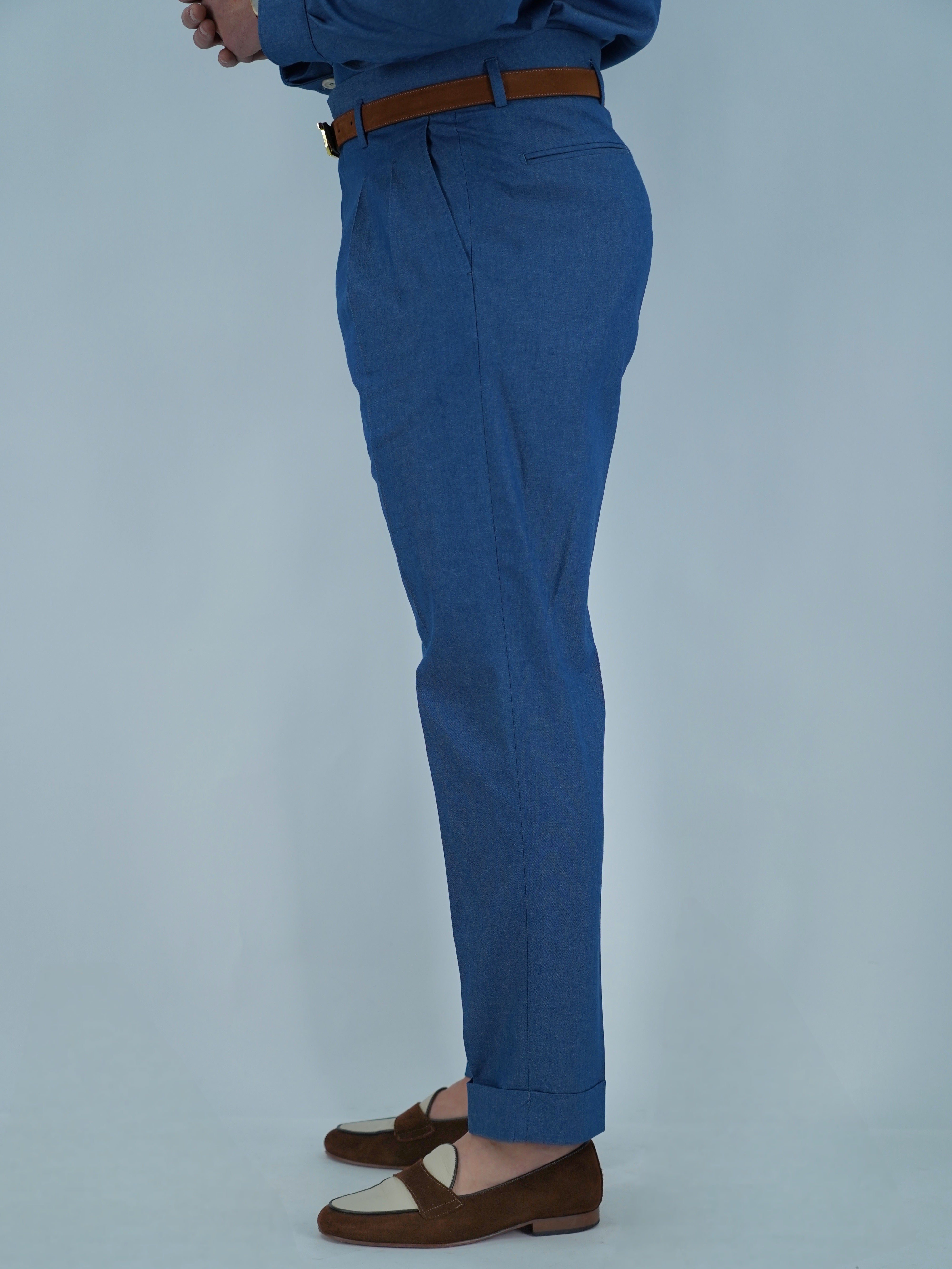 Gurkha con passanti effetto jeans lavaggio chiaro
