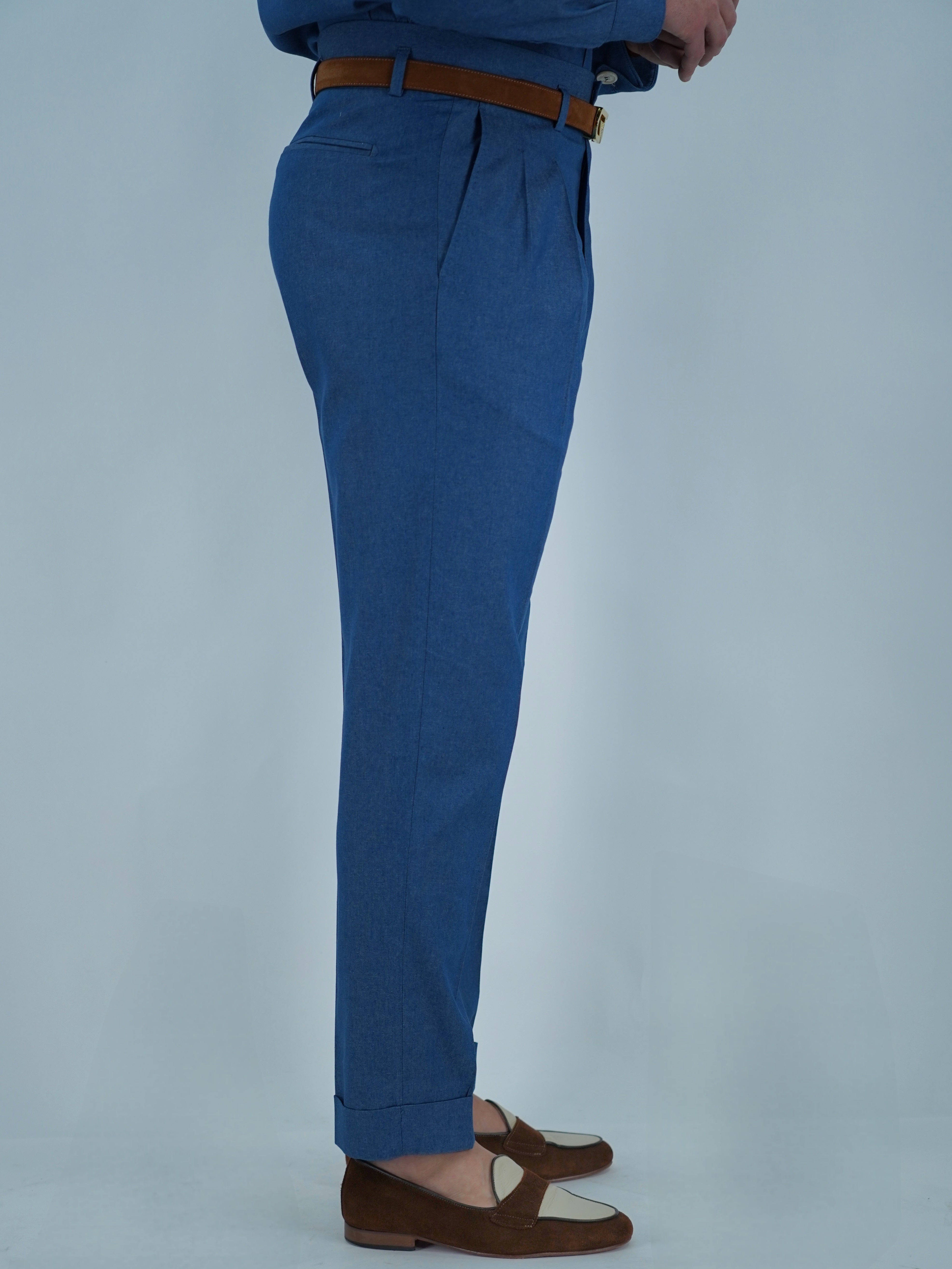 Gurkha con passanti effetto jeans lavaggio chiaro