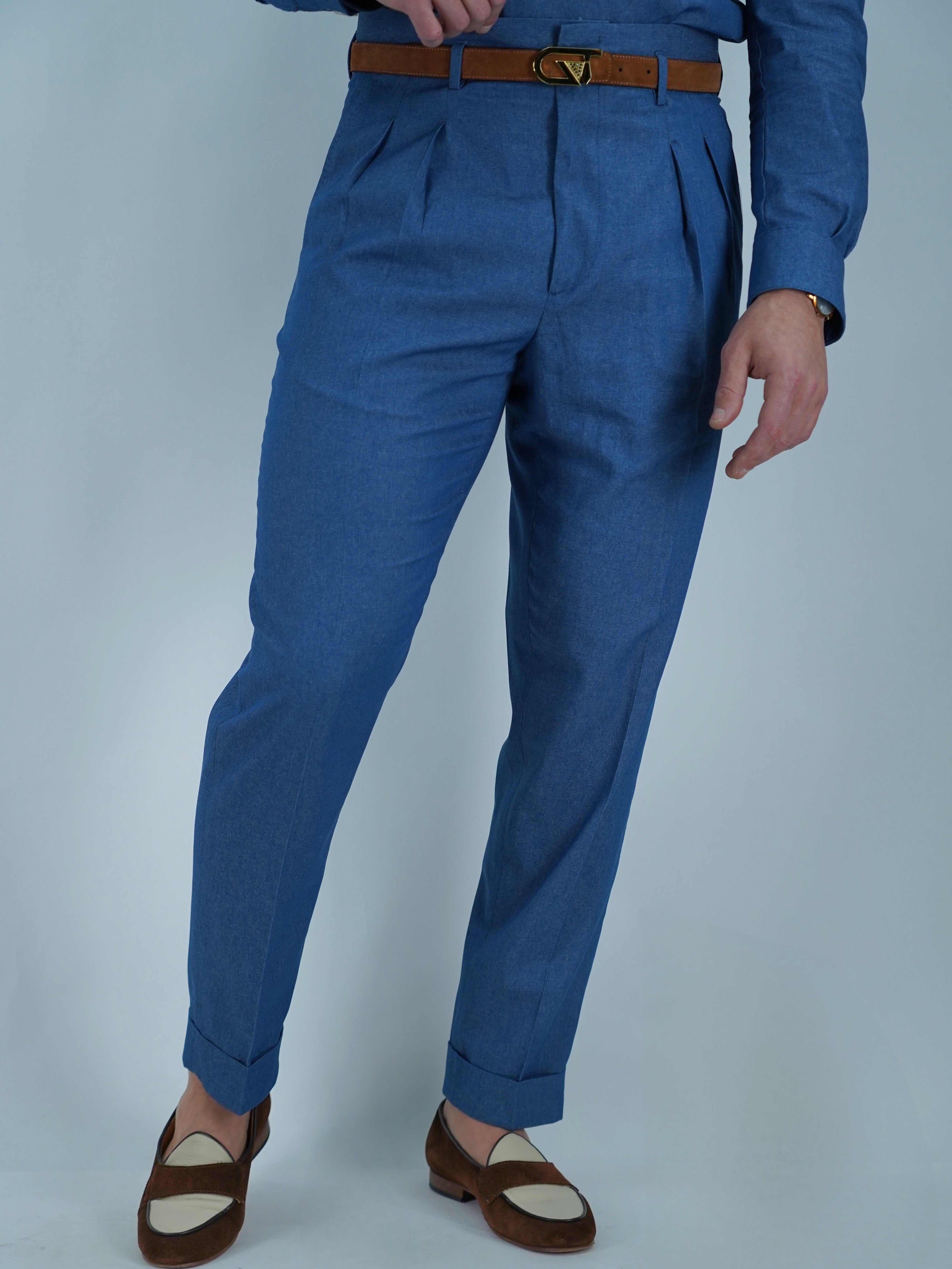 Gurkha con passanti effetto jeans lavaggio chiaro
